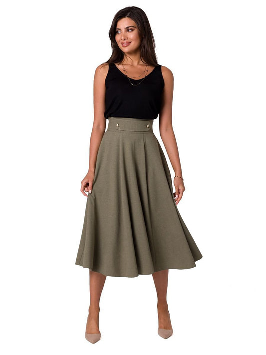 Flared Midi Skirt with Decorative Buttons