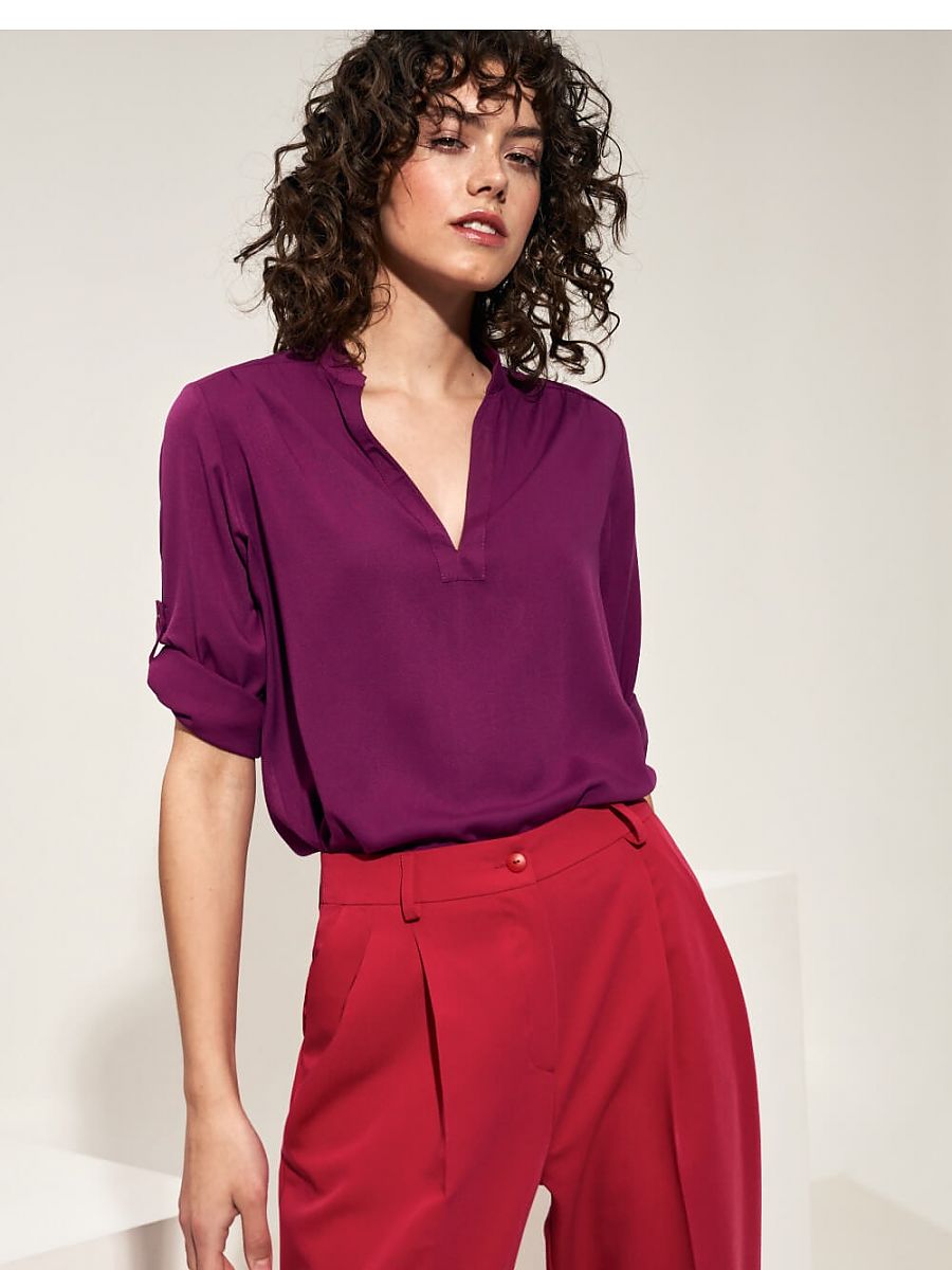 Viscose Purple Blouse with Unique Neckline