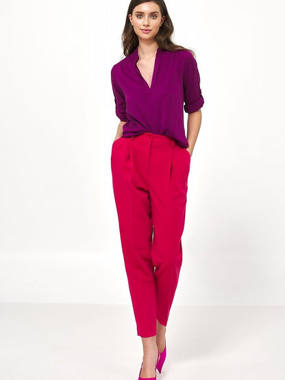 Viscose Purple Blouse with Unique Neckline