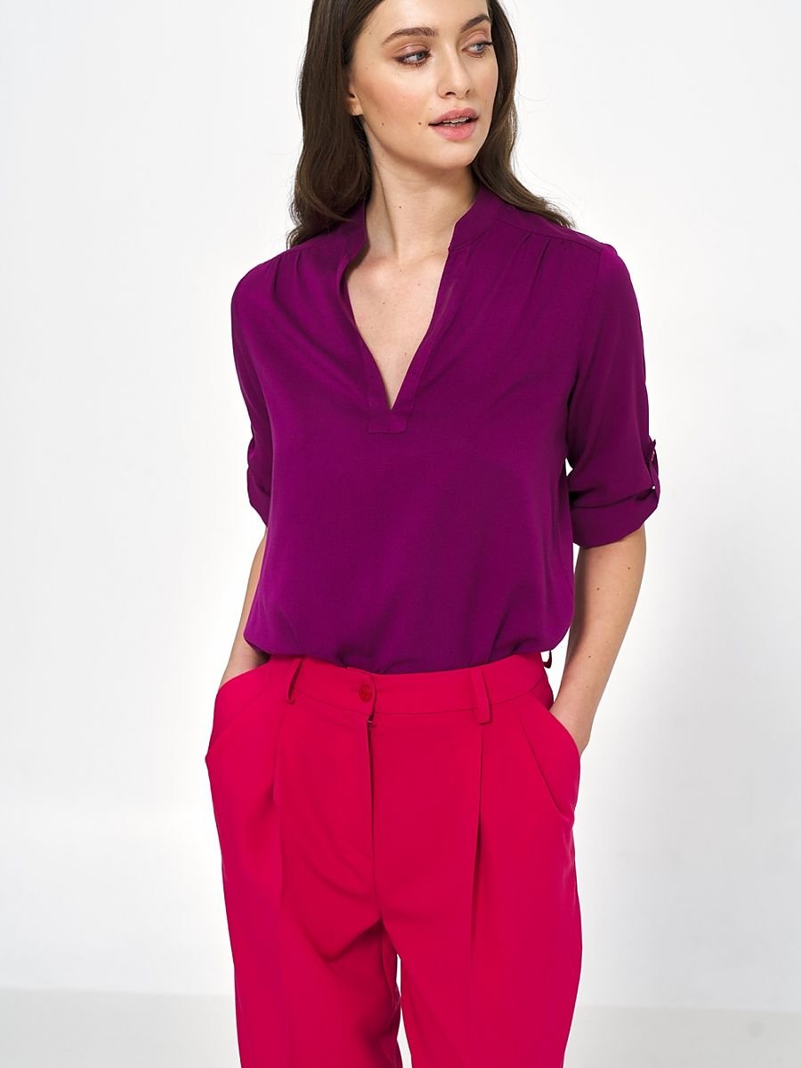 Viscose Purple Blouse with Unique Neckline