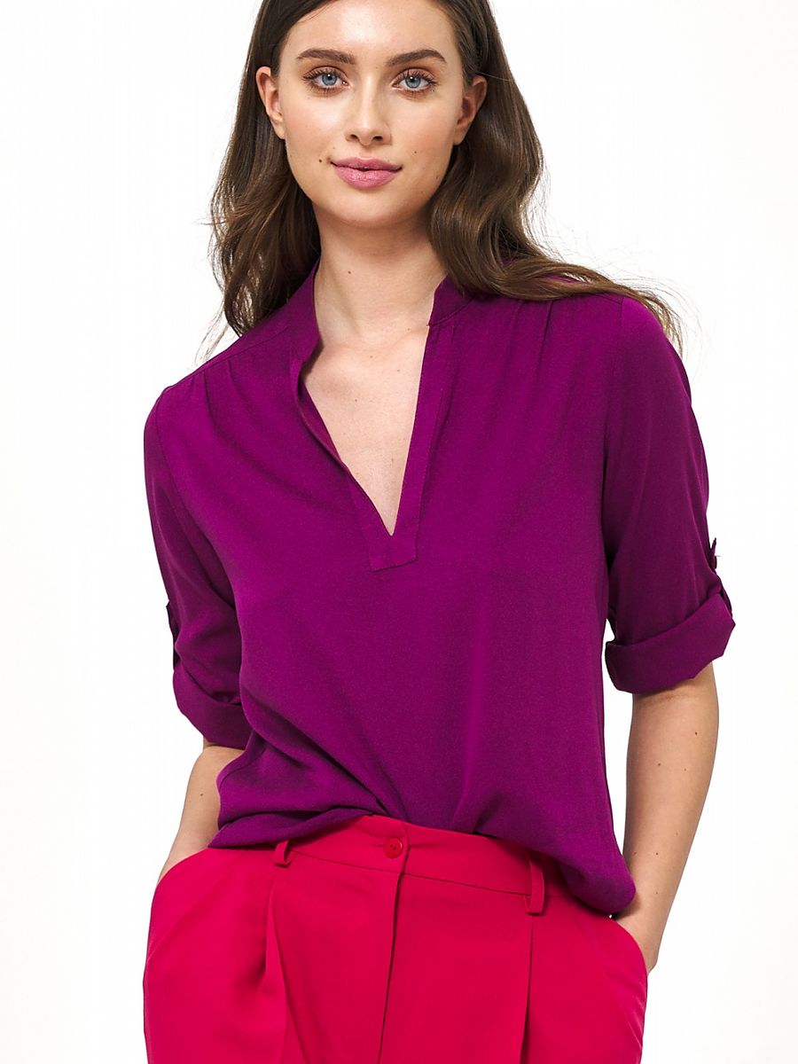 Viscose Purple Blouse with Unique Neckline