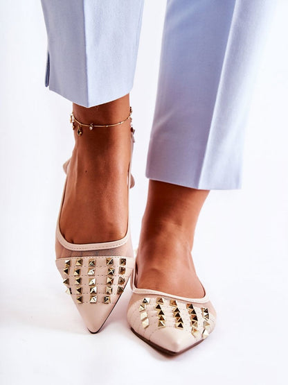 Studded Pointed Toe Ballet Flats with Open Heel