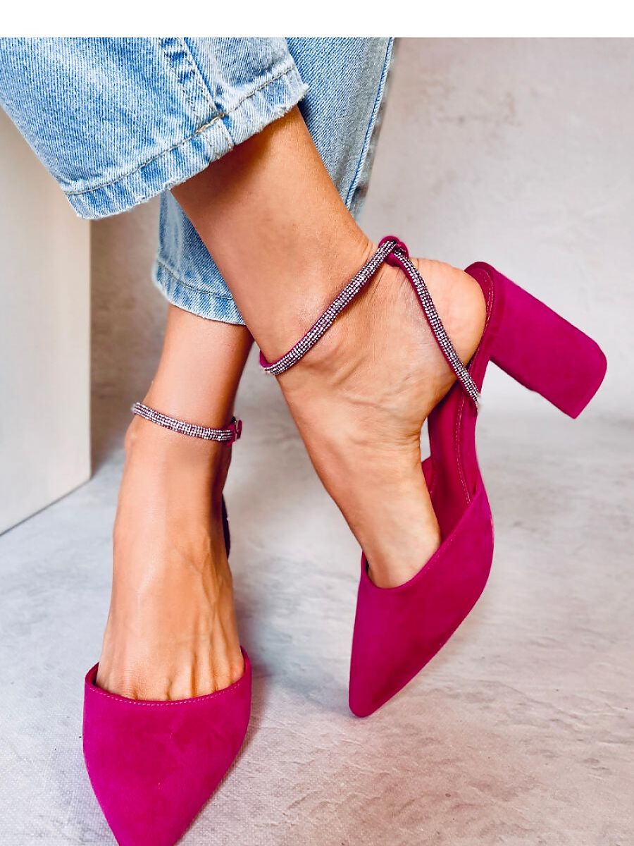 Elegant Zircon Embellished Suede Block Heel Pumps