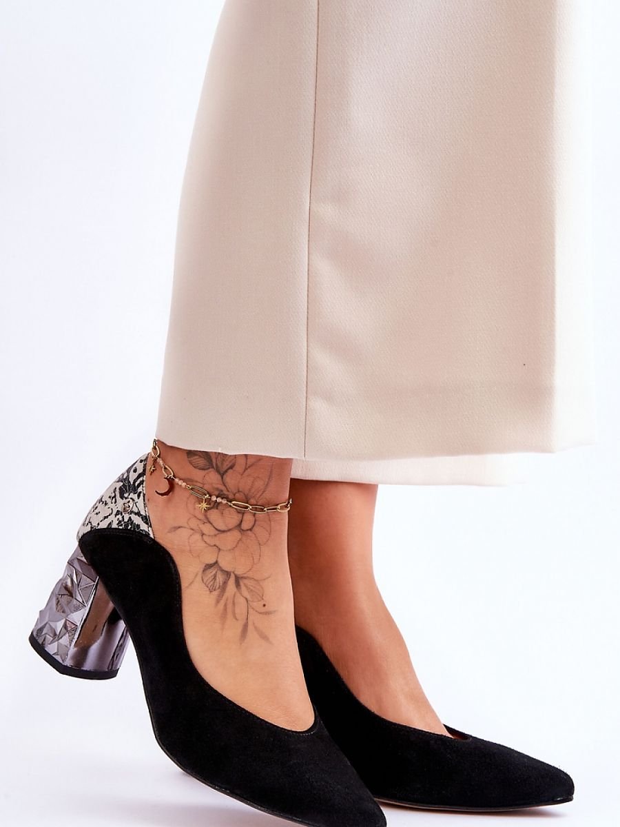 Stylish Block Heel Leather Pumps