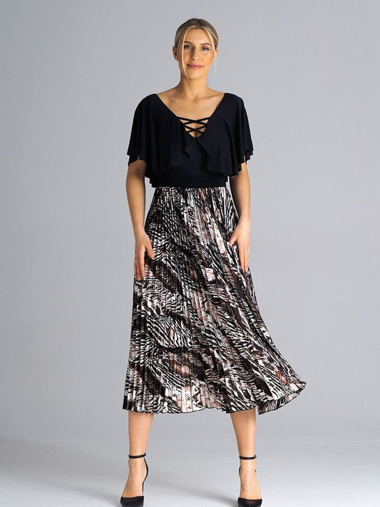 Figl Midi Pleated Skirt with Elastic Waistband