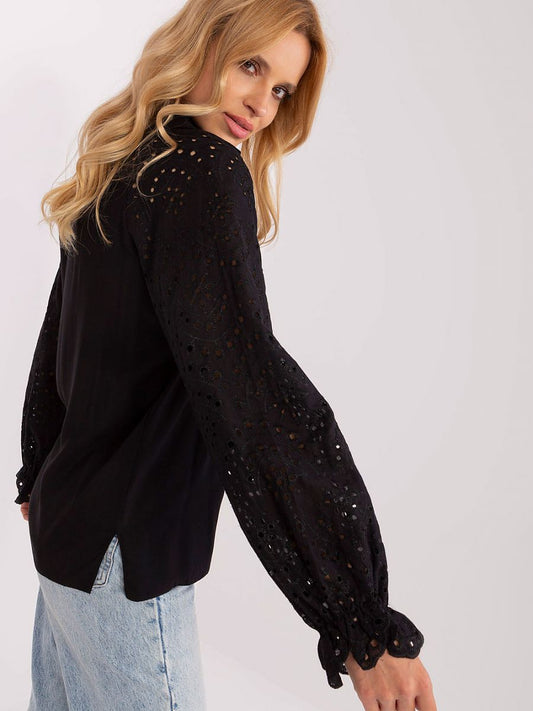 Lacy Viscose Long-Sleeved Blouse