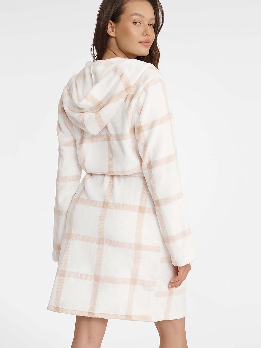 Hooded Printed Women's Bathrobe with Long Sleeves and Waist Tie