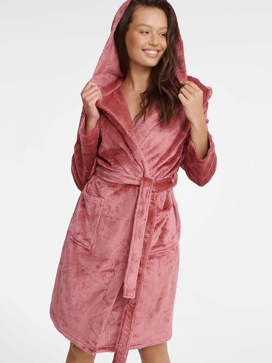 Hooded Quilted Women's Bathrobe with Waist Tie and Pockets