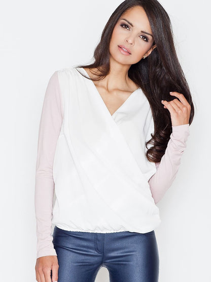 Pleated Long Sleeve Colorblock Blouse for Women