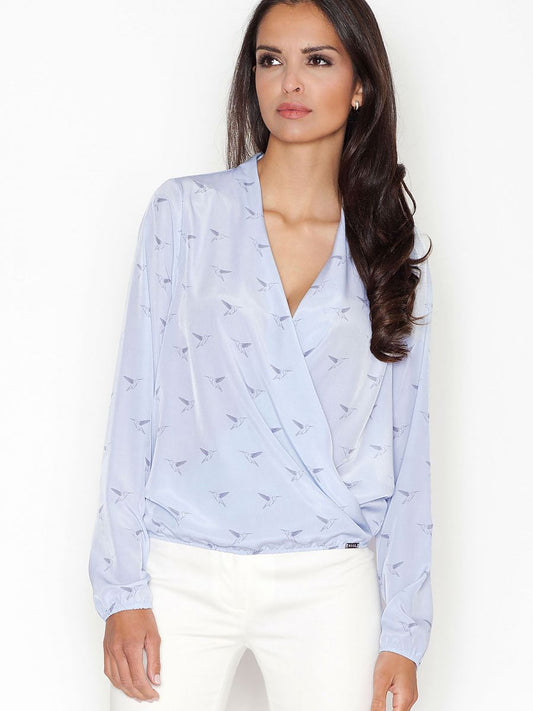 Airy Patterned Blouse with Folded Neckline by Figl