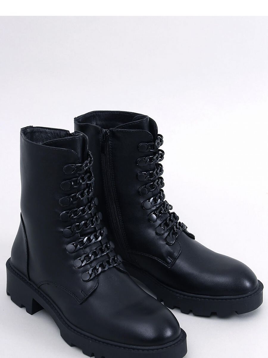 Stylish Black Veneer Boots with Chain Detail