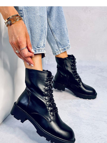 Stylish Black Veneer Boots with Chain Detail