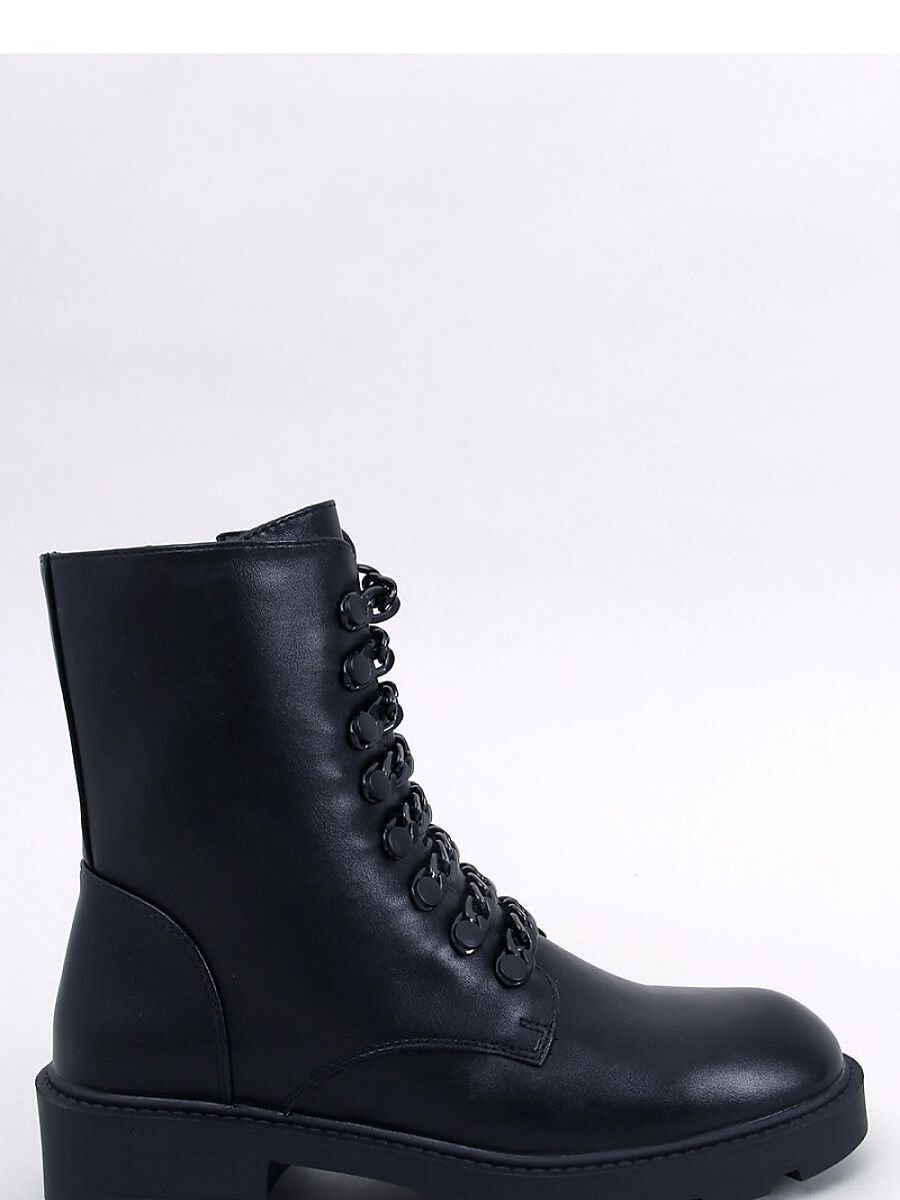 Stylish Black Veneer Boots with Chain Detail