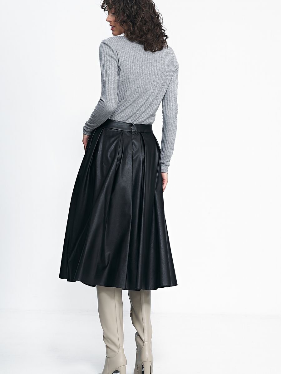 Nife Leather Midi Skirt with Waist Belt