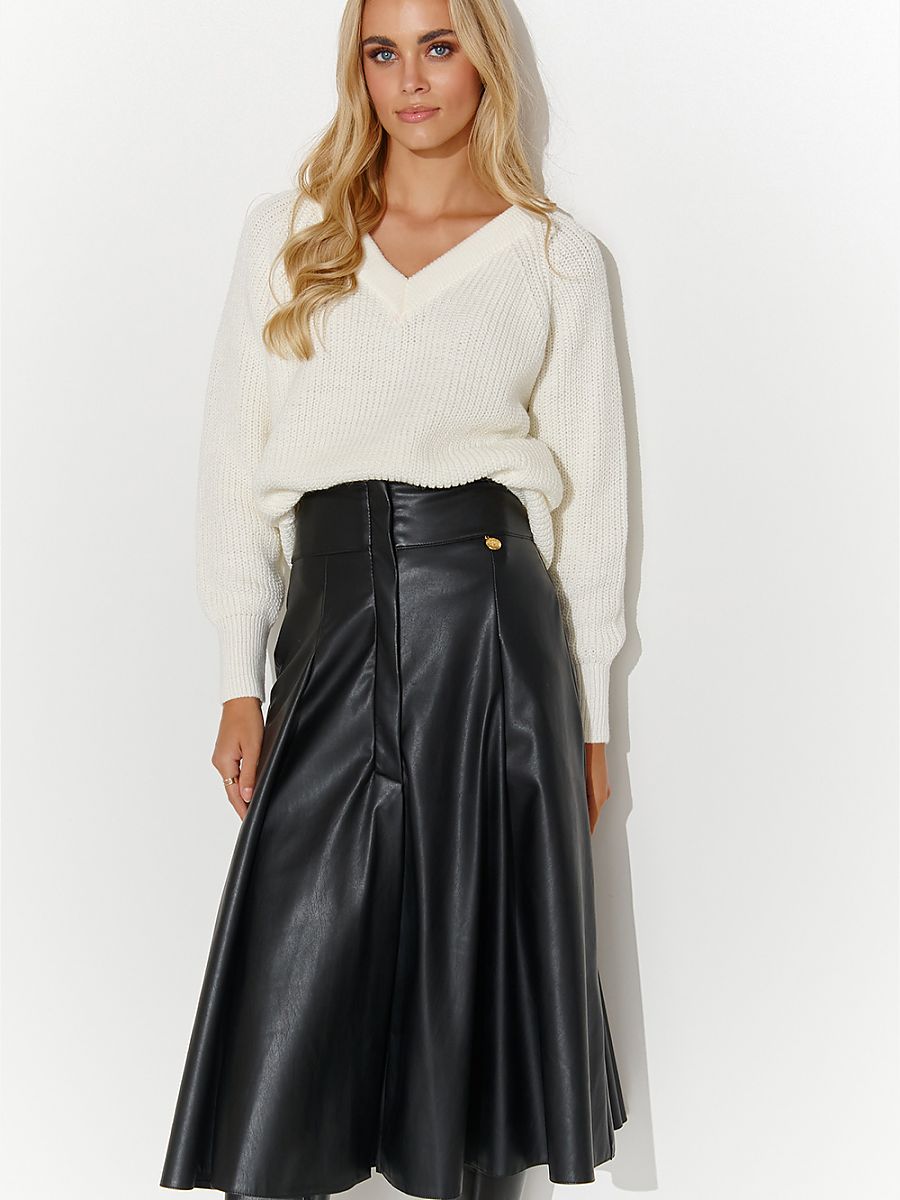 Makadamia Leather Midi Skirt with Slit