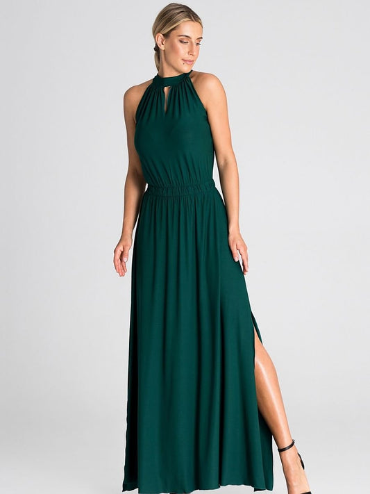 Maxi Dress Figl with Pearl Clasp and Ruffled Top