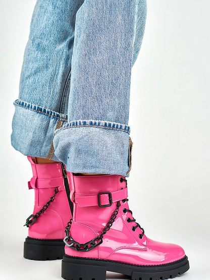 Bootie PRIMO: Pink Patent Leather Platform Boots with Eco Fur Lining