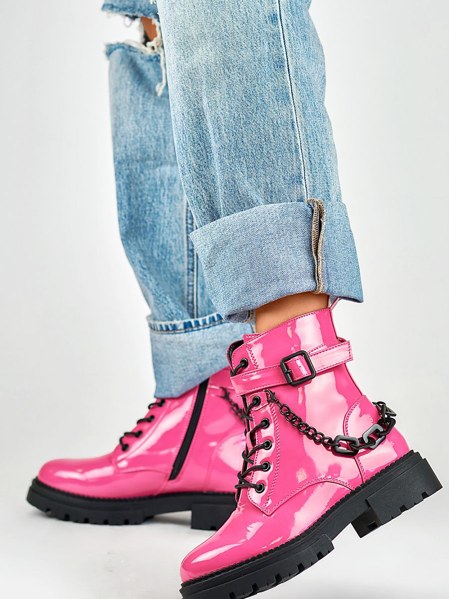 Bootie PRIMO: Pink Patent Leather Platform Boots with Eco Fur Lining