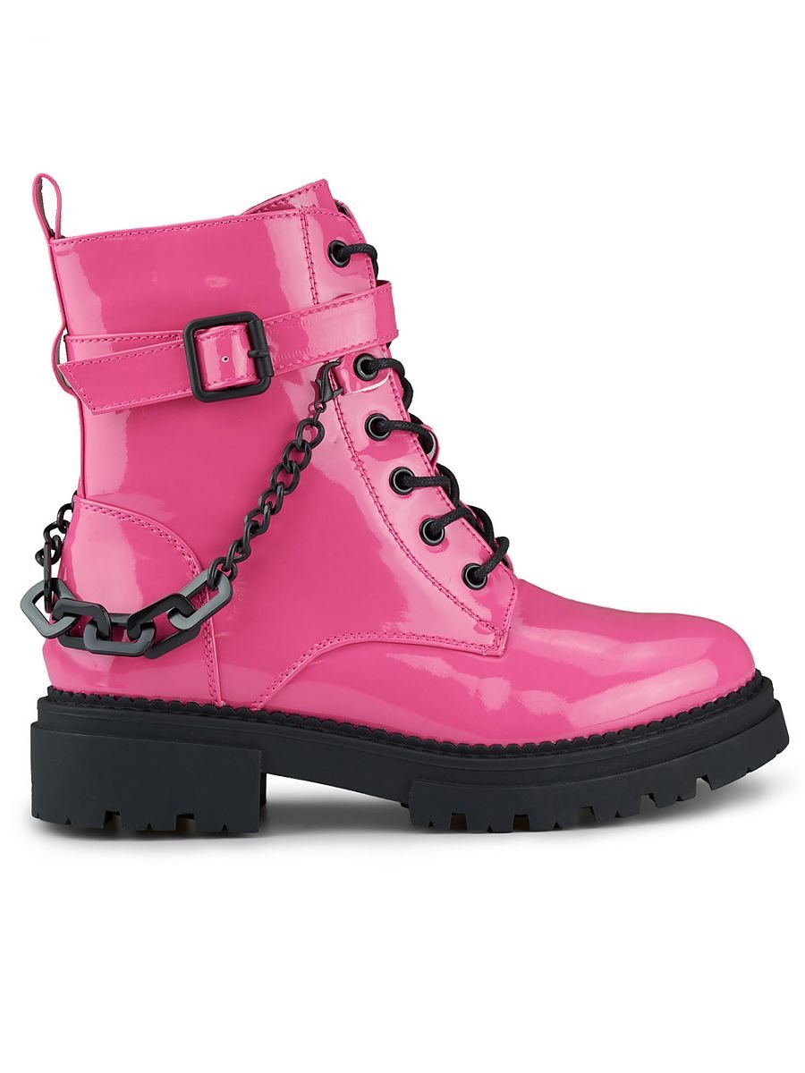 Bootie PRIMO: Pink Patent Leather Platform Boots with Eco Fur Lining