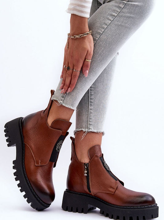 Heeled Leather Boots with Platform Soles