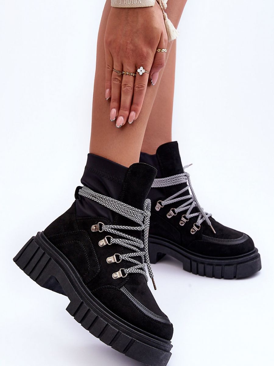 Heeled Eco-Suede Platform Boots with Ankle High Upper