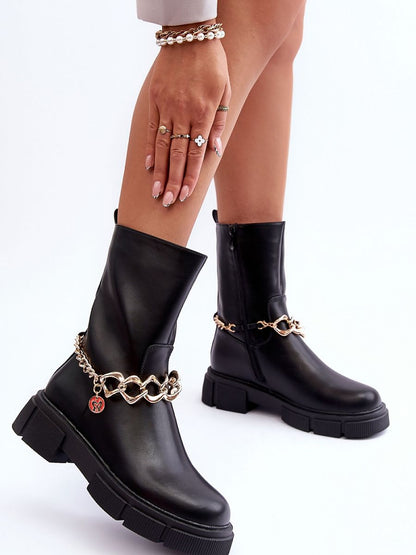 Step in Style Eco Leather Boots with Detachable Chain Ornament