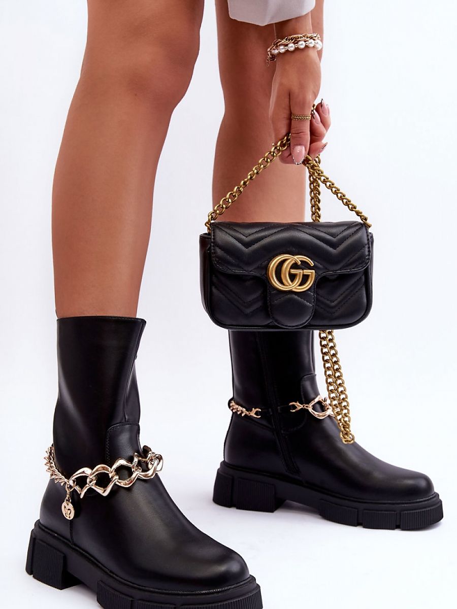 Step in Style Eco Leather Boots with Detachable Chain Ornament