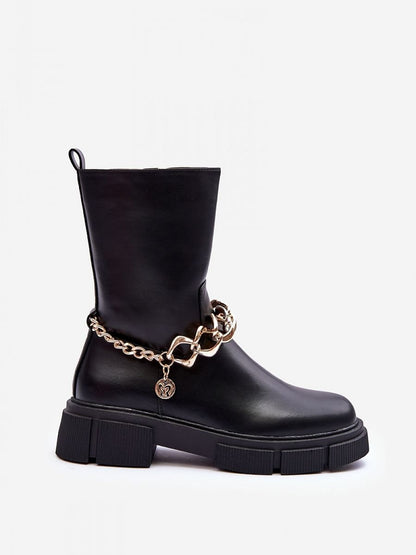 Step in Style Eco Leather Boots with Detachable Chain Ornament