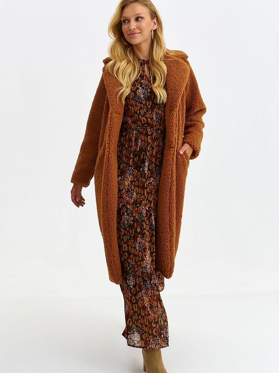 Charming Women's Knee-Length Coat with Teddy Bear Detail