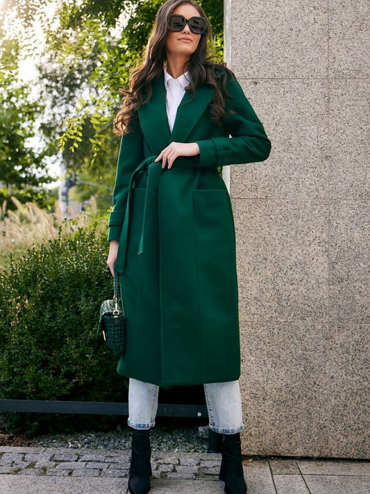 Elegant Wool Coat with Waist Tie and Back Slit