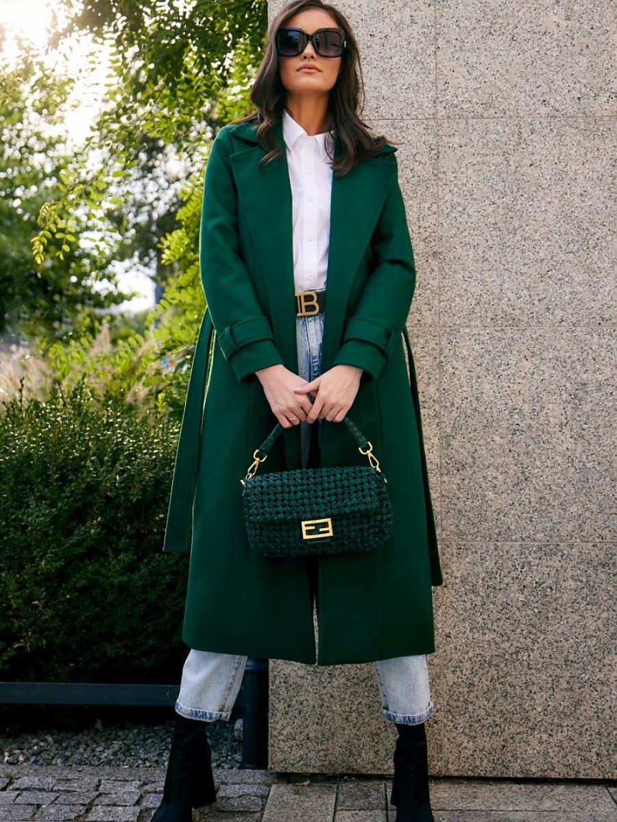 Elegant Wool Coat with Waist Tie and Back Slit