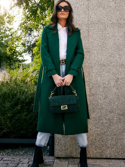 Elegant Wool Coat with Waist Tie and Back Slit