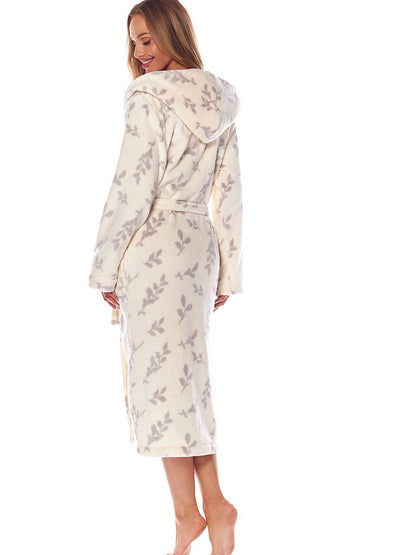 Luxurious Printed Hooded Bathrobe with Pockets and Belt