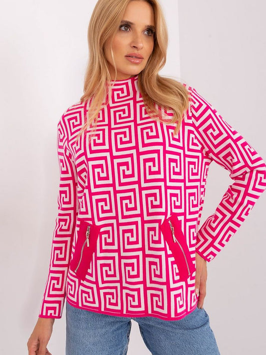 Jumper AT: Geometric Patterned Women's Jumper with Zippered Pockets